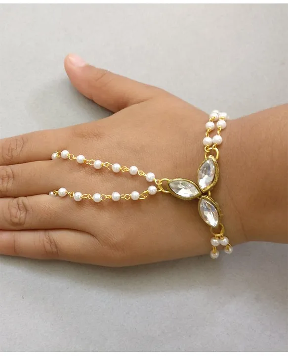 Tiny Closet Ring Chain With 3 Stones - White & Golden