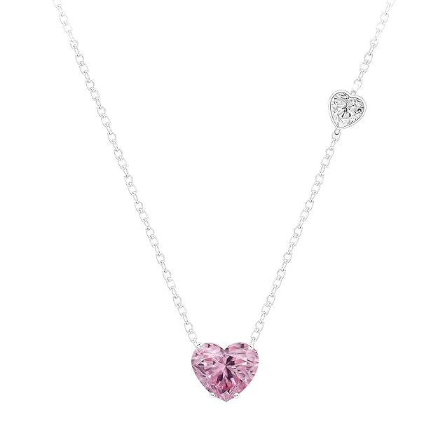 Love Heart Shape With Pink & White Diam Pendant Necklace for Girls