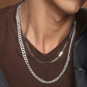 Men Silver Plated Chains Set