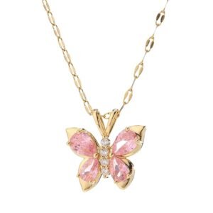 Salve Stainless Steel Coquette Pink Butterfly Pendant Necklace