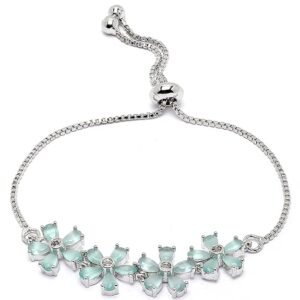 Silver Plated American Diamond studded Floral Shaped Link Bracelet Jewellery for Girls