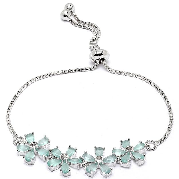 Silver Plated American Diamond studded Floral Shaped Link Bracelet Jewellery for Girls
