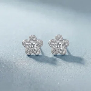 Blossom Pave Sparkle 925 Sterling Silver Stud Earrings