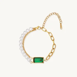 Bold Green Gem Chain Bracelet For Night Wear
