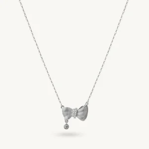 Elegant Bow Spark 925 Sterling Silver Pendant Necklace