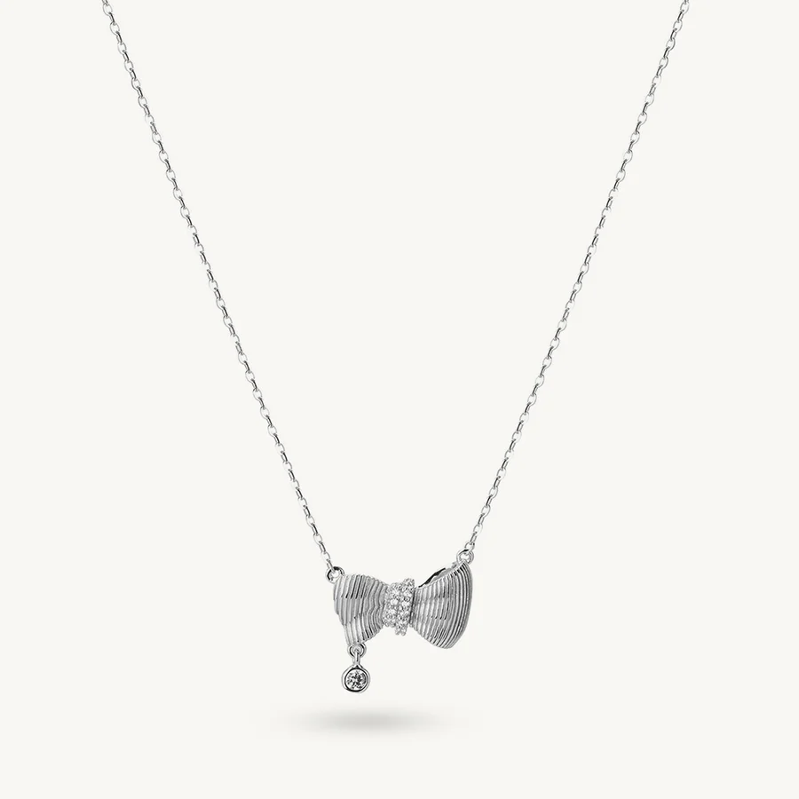 Elegant Bow Spark 925 Sterling Silver Pendant Necklace