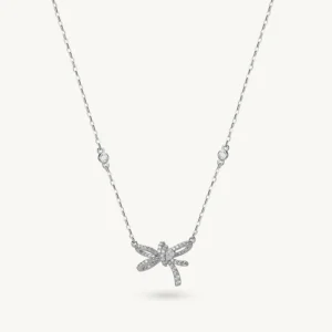 Gleaming Ribbon Bow 925 Sterling Silver Pendant Necklace